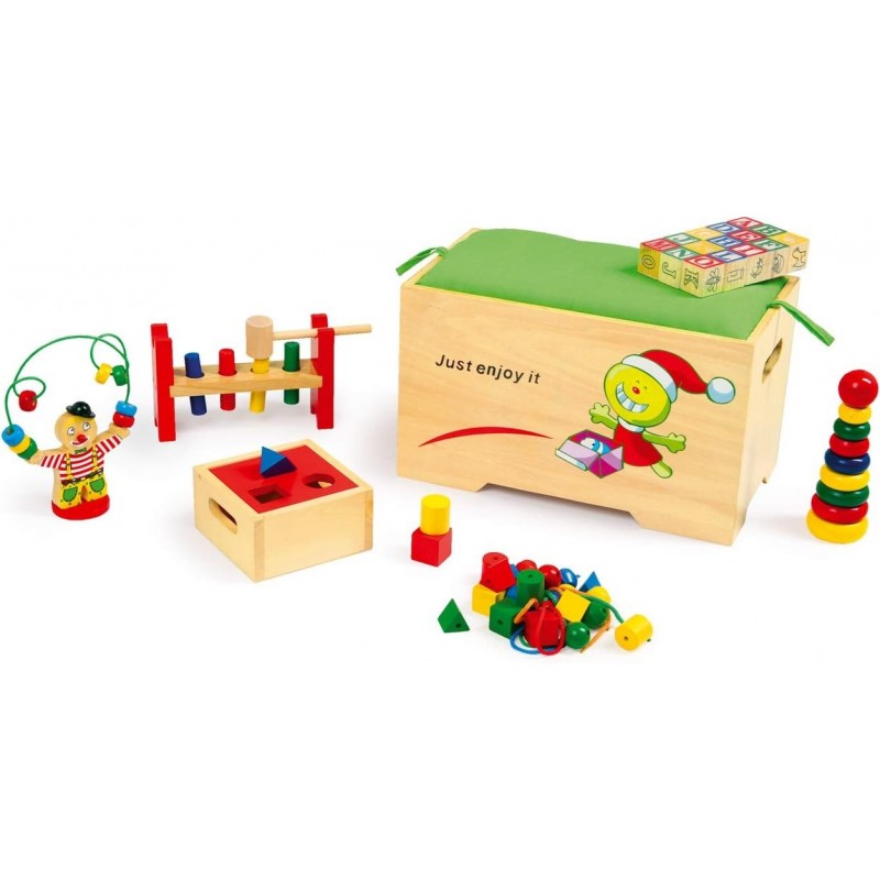Scatola portagiochi in legno per bambini + 6 giochi di risveglio in legno -  Boisnature'l