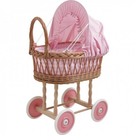 Pink Wicker Doll Cradle Stroller