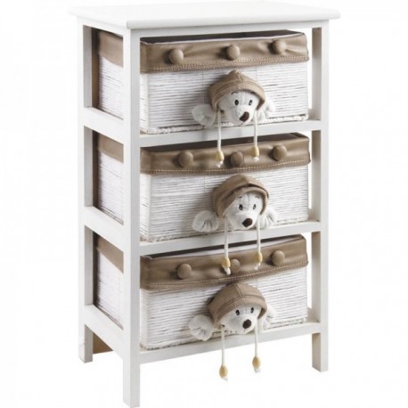 Chest of drawers in wood and rope 3 bears