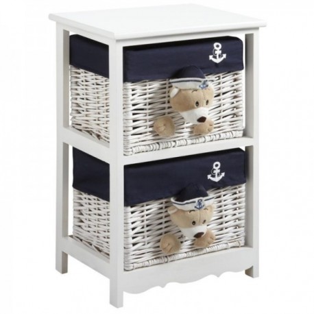 Commode aus Holz und Weidenkind 2 Schubladen Bär