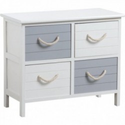 Kommode Kind 4 Schubladen Blau und Weiß - robuste MDF-Lagerung mit Marine-Stil-Griffe
