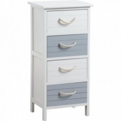 Commode Enfant 4 Tiroirs Bleu et Blanc en MDF - Meuble de Rangement Design avec Poignées en Corde Style Marin