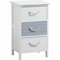 Commode Enfant 3 Tiroirs Bleu et Blanc en MDF - Rangement Chambre Bébé avec Poignées en Corde Style Marin