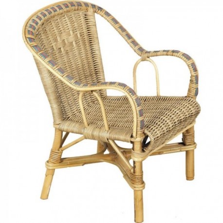 Child's armchair in natural rattan with armrest