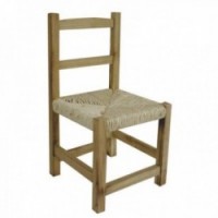 Small wooden children's chair with straw seat