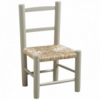 Children's chair in gray wood with straw seat