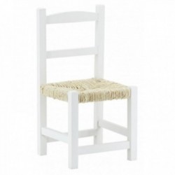 Petite chaise enfant en bois blanc vieilli avec assise en paille
