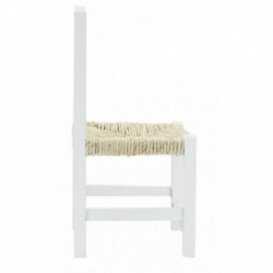 Small white wooden chair aged white with straw sitting