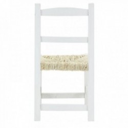 Small white wooden chair aged white with straw sitting