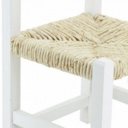 Silla infantil pequeña de madera blanca envejecida con asiento de paja