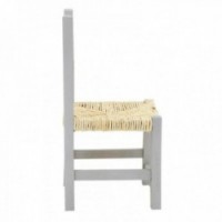 Small child's chair in gray wood with straw seat