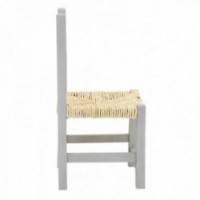 Small gray wooden chair with straw sitting