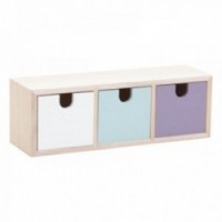 Wooden jewelry box with 3 colored drawers