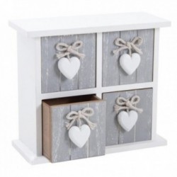 Wooden jewelry box with 4 heart drawers