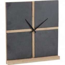 Reloj de mesa de pizarra y bambú