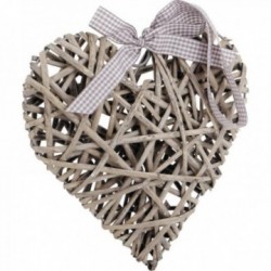 Cuore da appendere in vimini grigio | Decorazione romantica della parete mano intrecciata per la porta e il matrimonio del paese