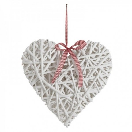 Large heart hanging in white lacquered wicker 50 x 50 cm
