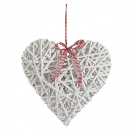Large heart to hang in white lacquered wicker 50 x 50 cm