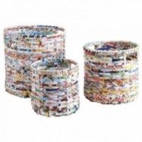 Lote de 3 bibs de armazenamento redondos Papel reciclado, organizadores ecológicos para escritório e casa