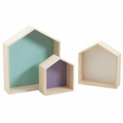 Colorful wooden houses shelves