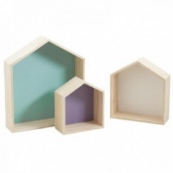 Shelves in colored wooden...