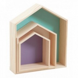 Shelves in colored wooden houses