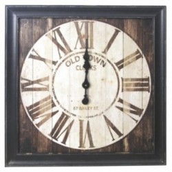 Square clock in aged wood