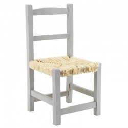 Small gray wooden chair with straw sitting