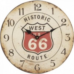 Hvit Wood Wall Clock Route 66 Ø 33 cm | American Vintage Deco klokke for stue og kjøkken