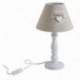 Lampe de chevet à poser, pied en bois blanc, abat-jour beige avec coeur en bois