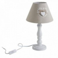 Lampada da terra, piede in legno bianco, paralume beige con cuore in legno