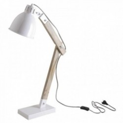 Lámpara de escritorio en madera y metal blanco