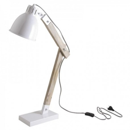 Desk lamp in wood and white metal