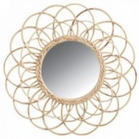 Flor de Rattan de espelho de parede Ø 54 cm | Grande espelho sol boêmio e rattan natural para sala de estar e quarto