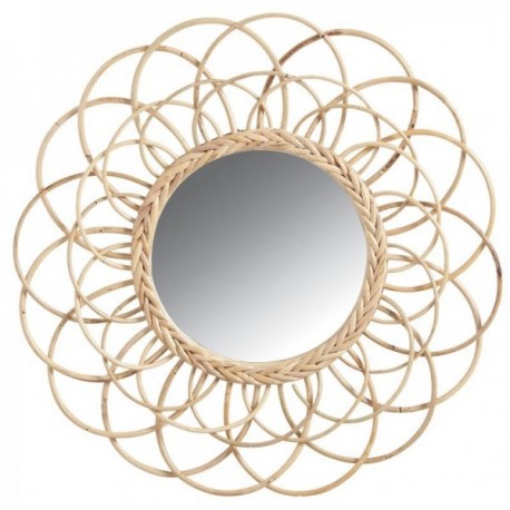 Specchio a muro Fiore in rattan Ø 54 cm | Grande specchio Sun Bohemian e Natural Rattan per soggiorno e camera da letto