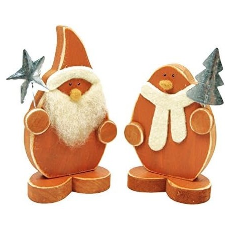 Lot de 2 Décorations de Noël Père Noël et Bonhomme de Neige Statuettes Fêtes