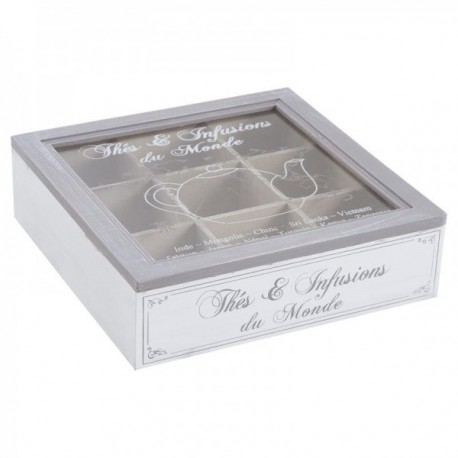 Compartmentalized white wooden tea box