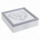 Boîte à thé en bois blanc et gris avec cœur, coffret 9 compartiments rangement sachets élégant