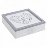 White and grey wood tea box with heart, 9 compartments storage elegant bags
