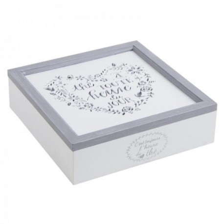 Compartmentalized white wooden tea box