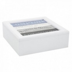 9 compartments white and blue wooden tea box, elegant storage box for sachets and infusion