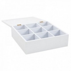 9 compartments white and blue wooden tea box, elegant storage box for sachets and infusion