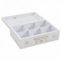 Caja para té de madera blanca con 6 compartimentos en forma de cupcake