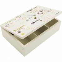 Caja de té de madera blanca 6 compartimentos, almacenamiento elegante para bolsas de té e infusiones