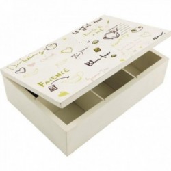 6H2236 Scatola da tè con 6 scomparti 23x17x8 cm Bianco Marrone MDF Vetro  Scatola da Tè