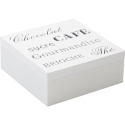 White lacquered wood tea box 4 compartments