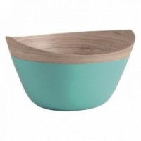Oval salad bowl in turquoise lacquered bamboo