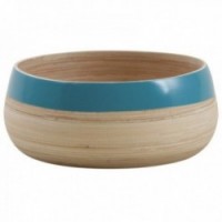 Round salad bowls in blue lacquered bamboo