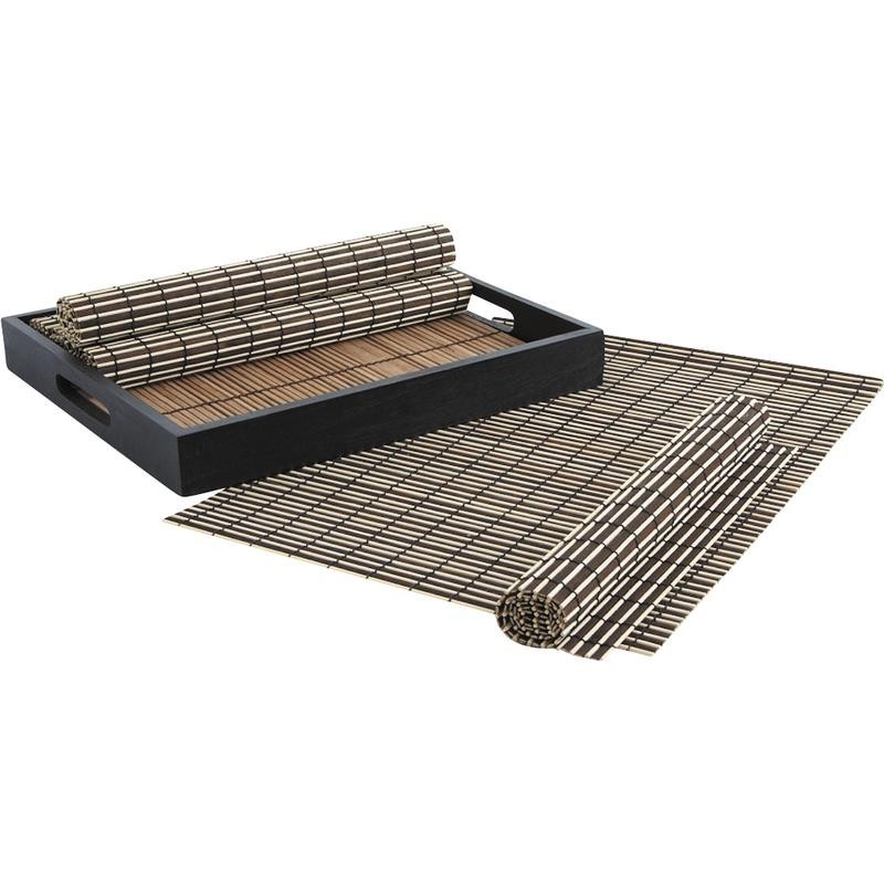 Tablett aus schwarz lackiertem Holz + 6 Tischsets aus Bambus - Boisnature'l