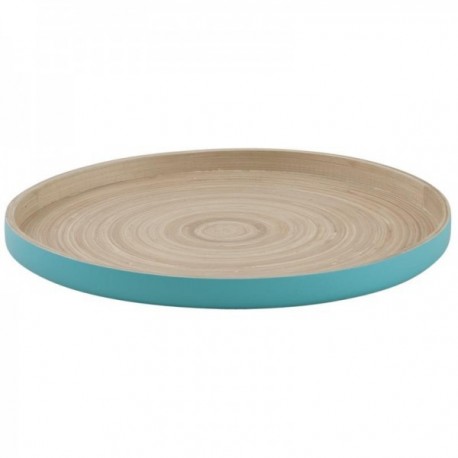 Round tray in turquoise lacquered bamboo